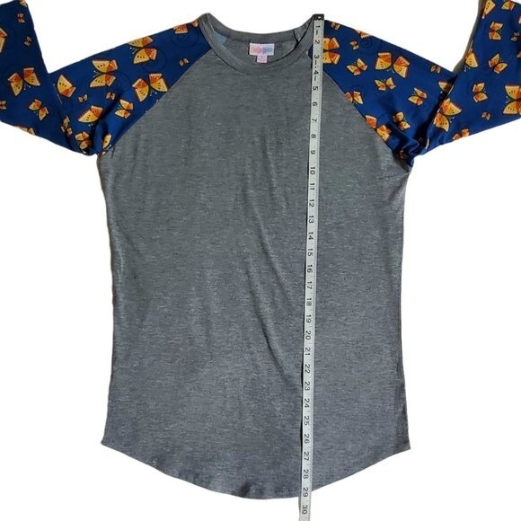 LuLaRoe Randy gray blue raglan sleeve butterfly top sz S - Picture 9 of 12